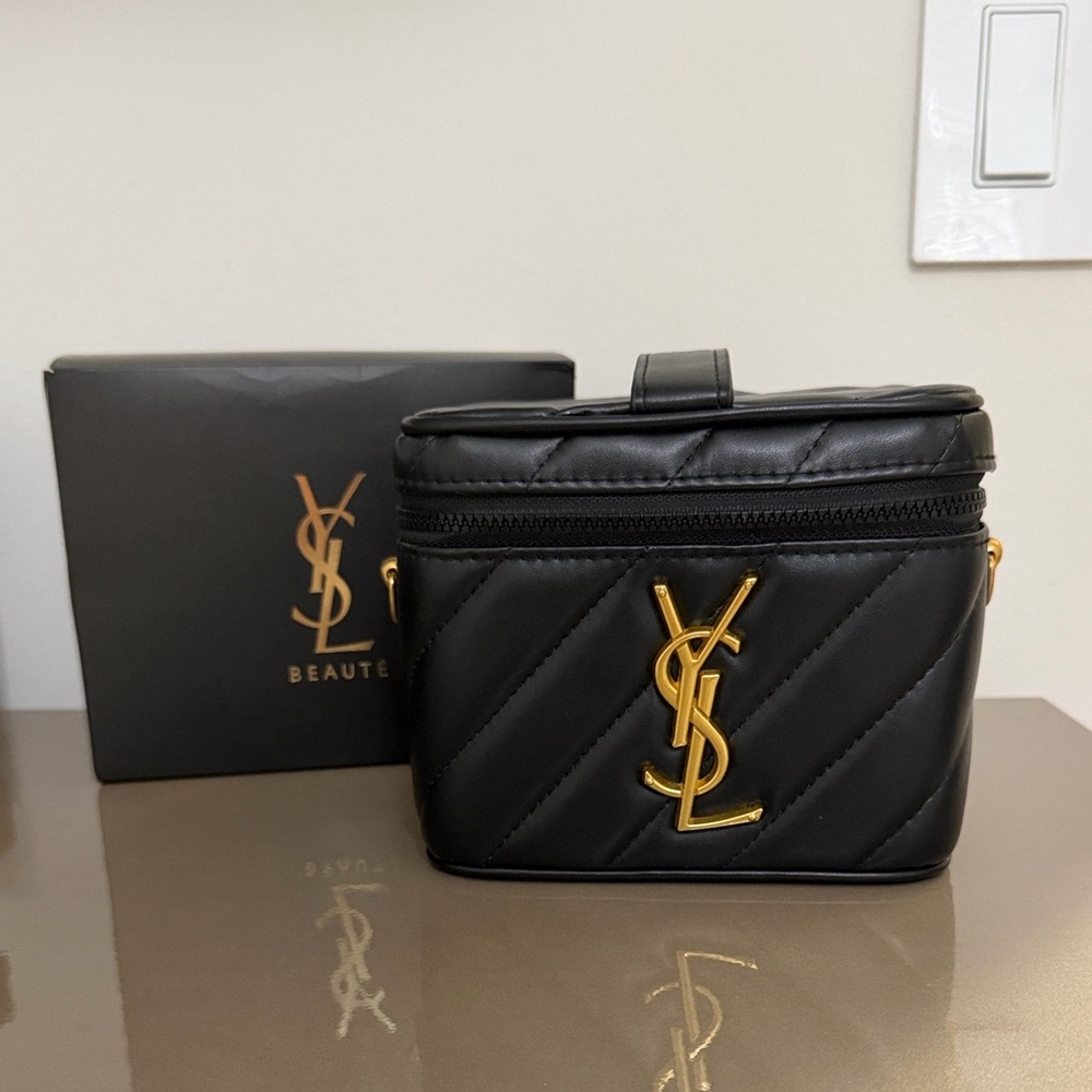GWP Yves Saint Laurent Black Quilted Toiletry Bag with Gold Logo